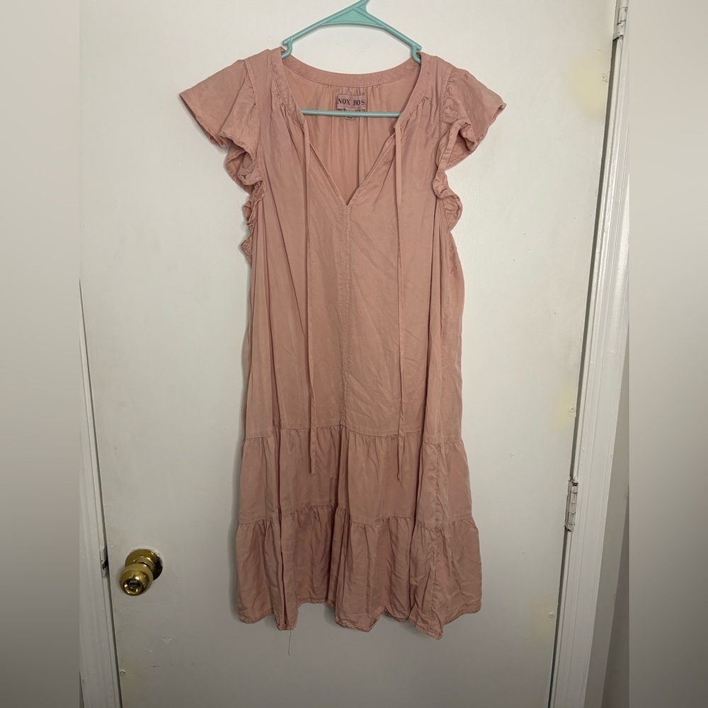 Knox Rose Women's Olive Green Flutter Sleeve Midi Dress Cap Sleeve Sz L